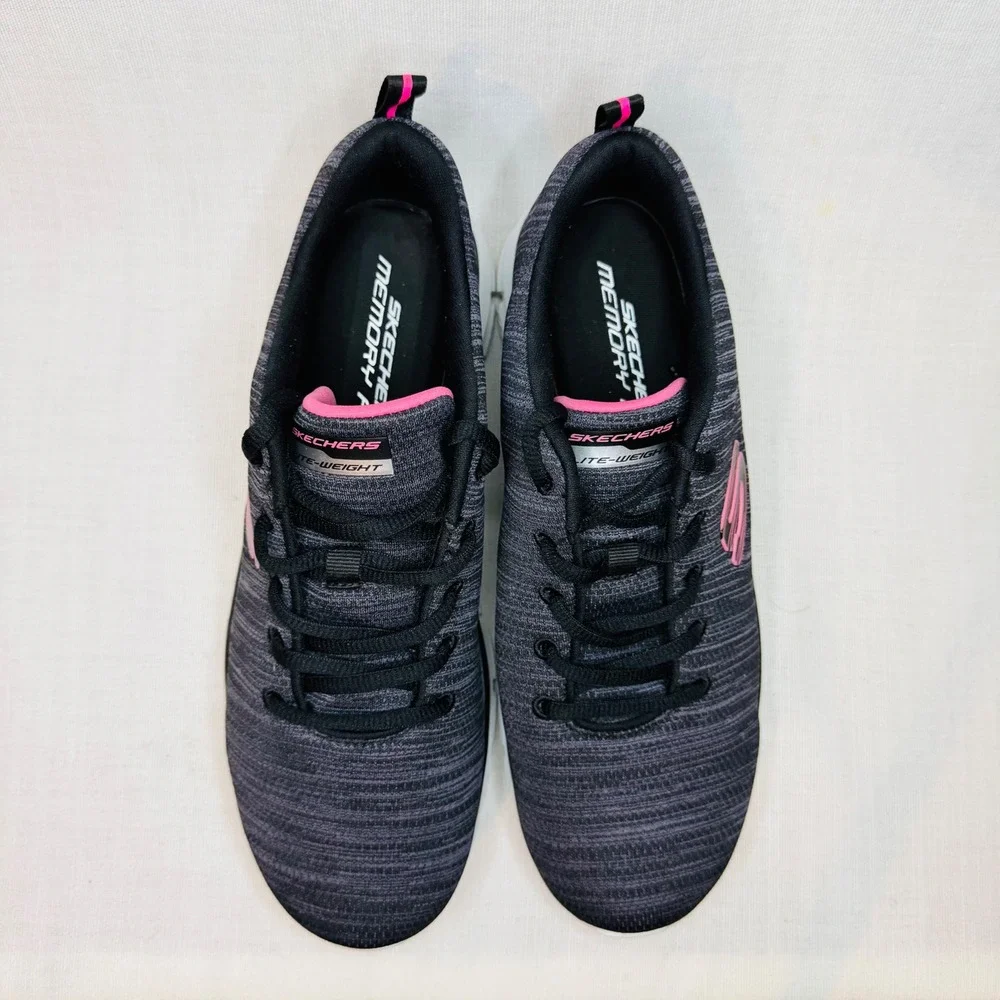 Skechers Lite-Weight Memory Foam Sneakers Charcoal Pink Grey Athletic Shoes